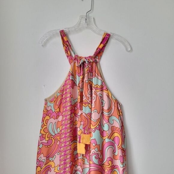 ITALIAN BRAND Colorful Pink Yellow Blue Halter Dress 100% Viscose Size 6 US - Picture 11 of 14
